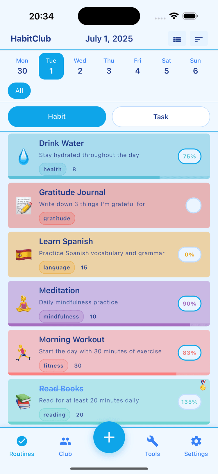 HabitClub app screen